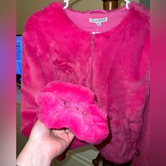 See And Be Seen Pink Faux Fur Jacket - Picture 2 of 15